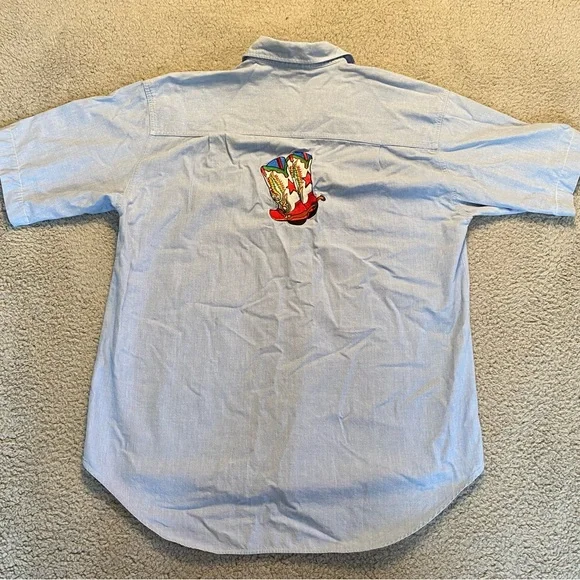 Casey Coleman Cotton Shirt Women's XL Blue Embroidered Cowboy Boots Button Up - Picture 6 of 11